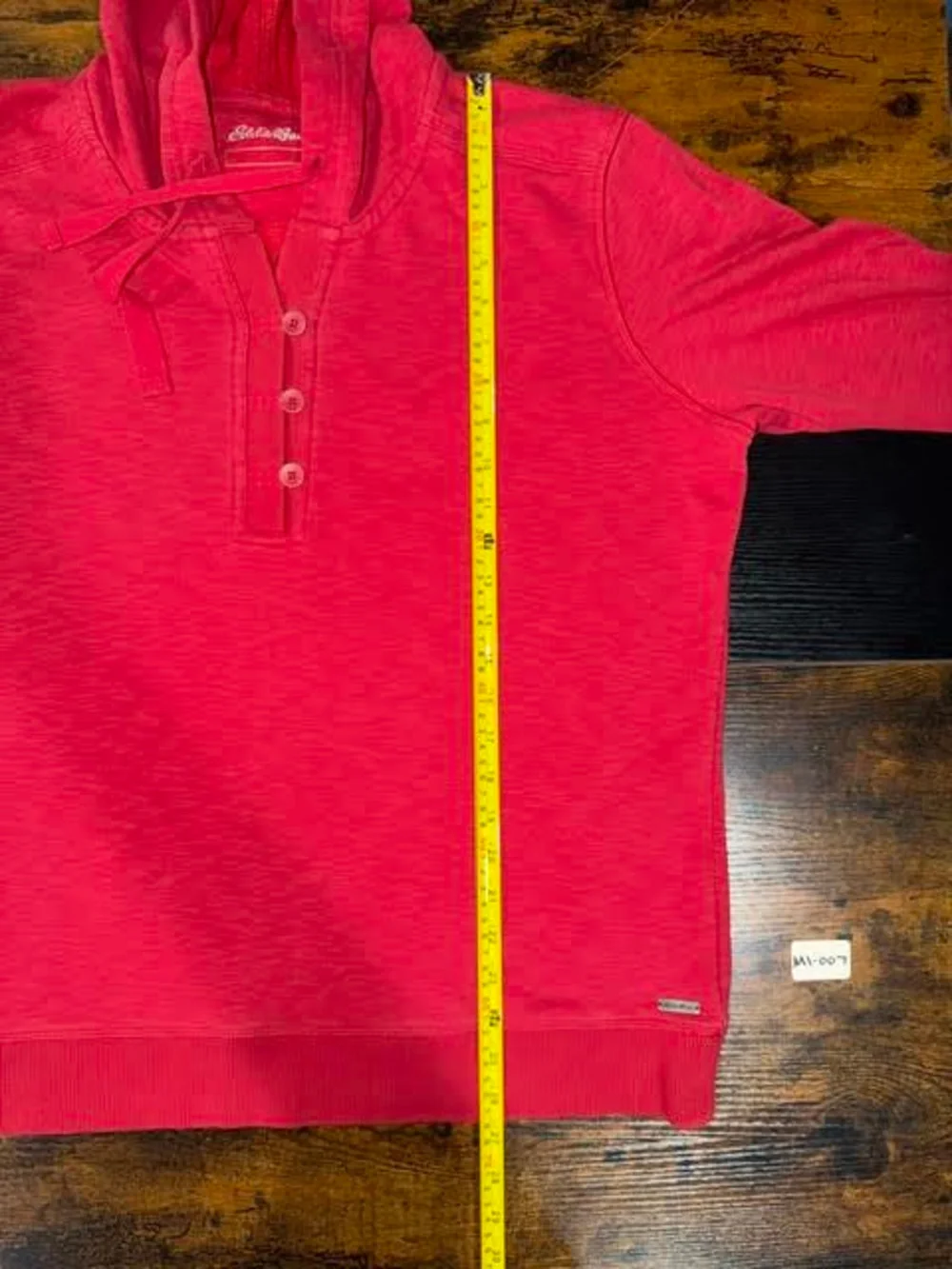 Eddie Bauer Red Knit Henley Hoodie - Button Placket Pullover Sweatshirt Men XL